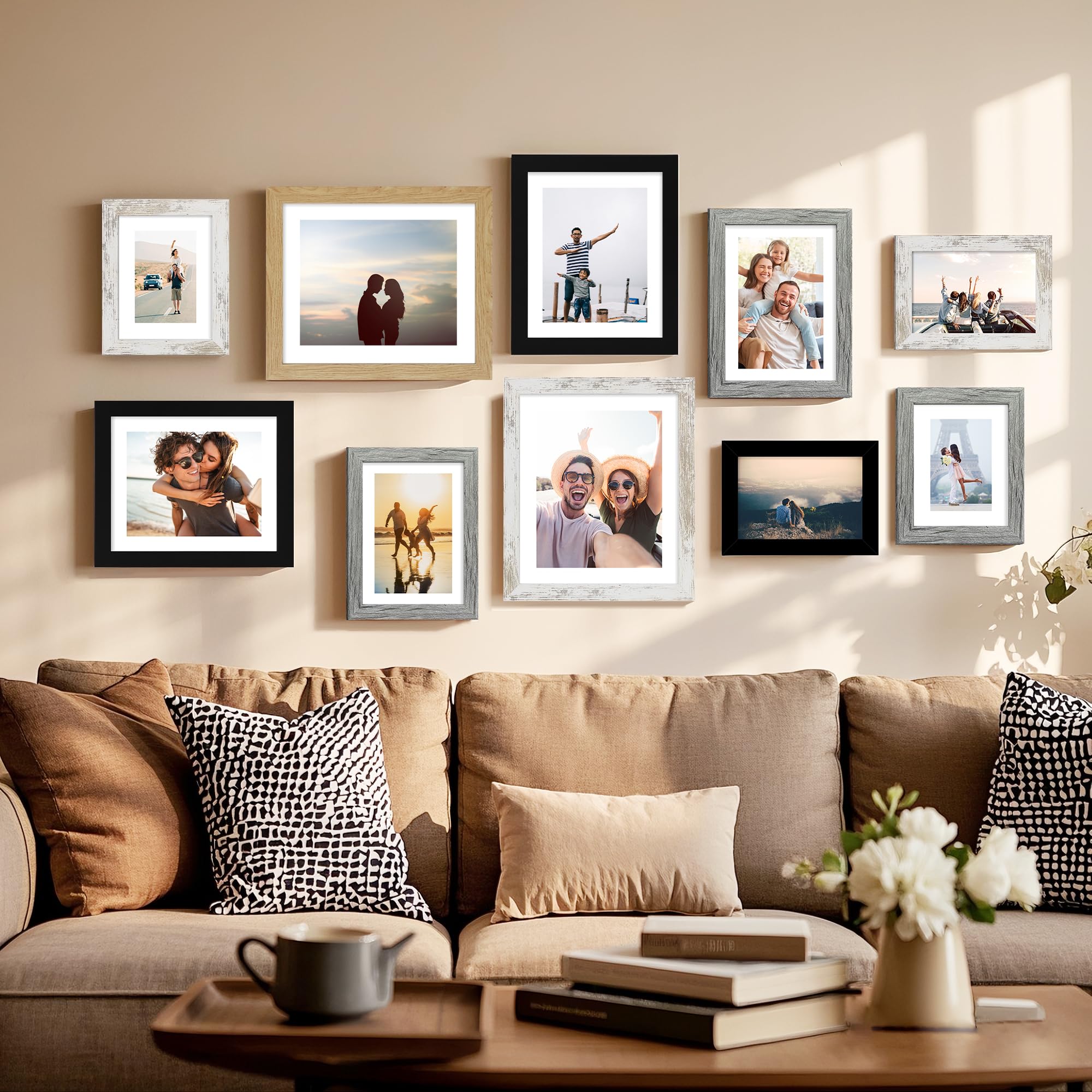 Hongkee 10x13 Picture Frame Set of 4, Made of Real Glass and Distressed White Frame, 10 by 13 Photo for Wall or Tabletop - Displ